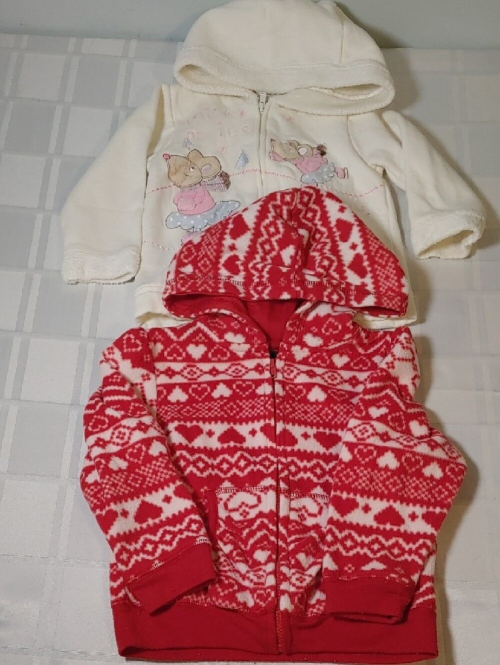 (4/$20) Set of 2 Zipped Hoodies, Faded Glory Red, Teddy's Choice Cream, 24 Month